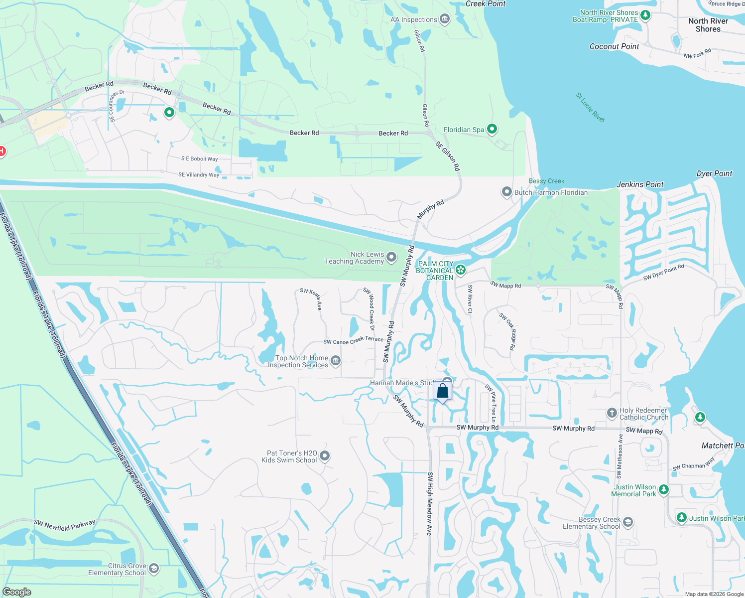 map of restaurants, bars, coffee shops, grocery stores, and more near 737 Southwest Wood Creek Drive in Palm City
