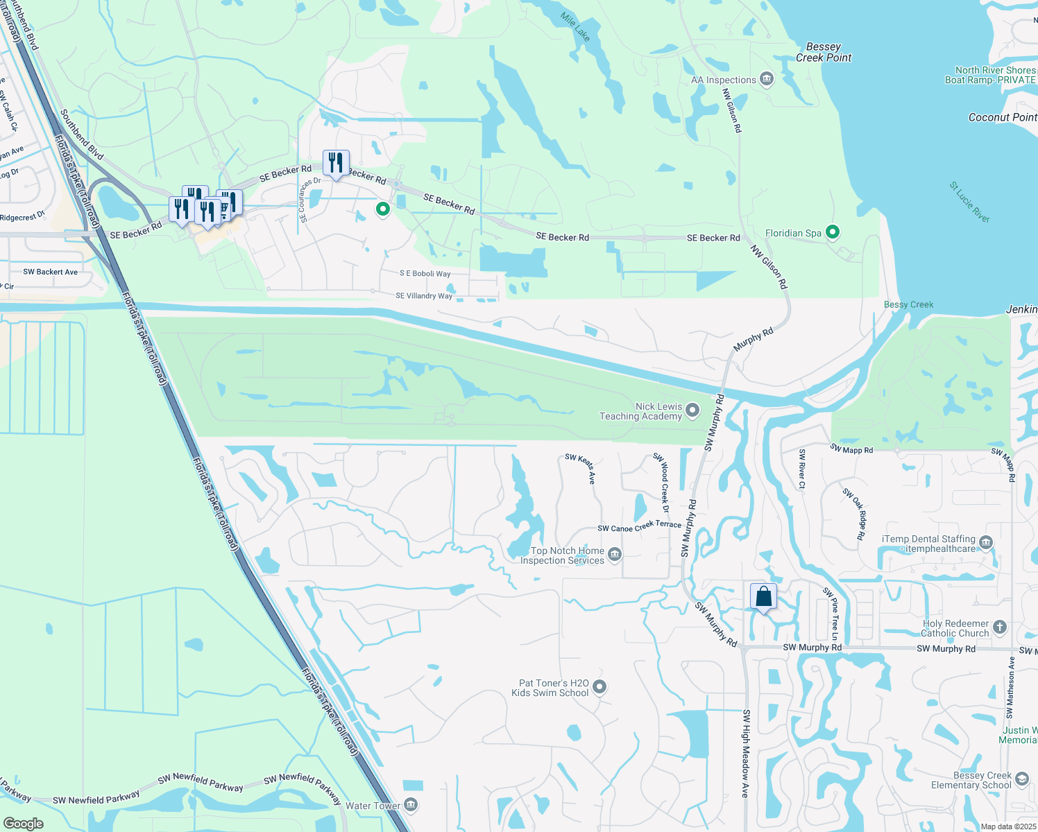 map of restaurants, bars, coffee shops, grocery stores, and more near 3975 Southwest Bimini Circle South in Palm City