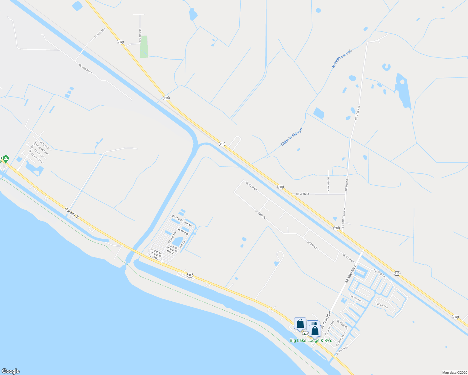 map of restaurants, bars, coffee shops, grocery stores, and more near 5855 Southeast 75th Trail in Okeechobee