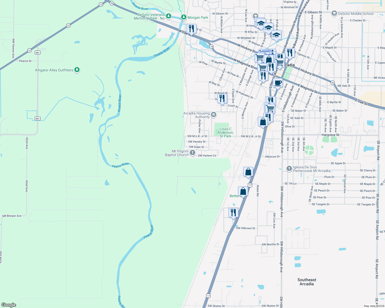map of restaurants, bars, coffee shops, grocery stores, and more near 1573 Southwest Harlem Circle in Arcadia