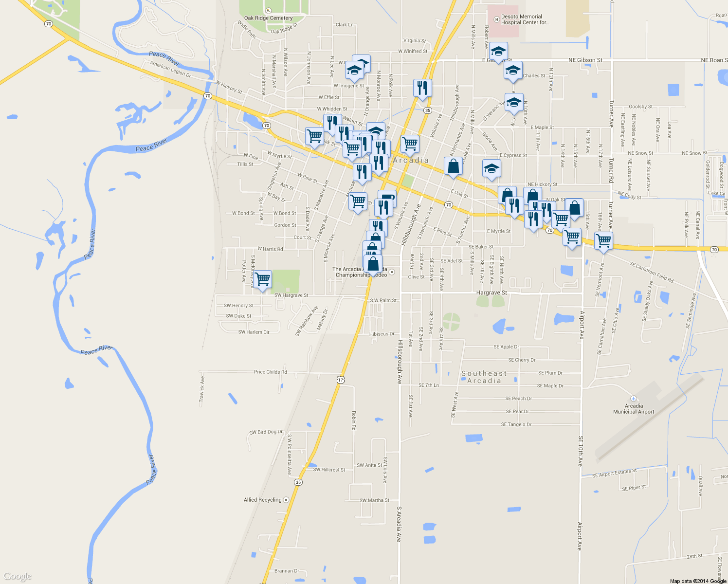 map of restaurants, bars, coffee shops, grocery stores, and more near 584 South Brevard Avenue in Arcadia