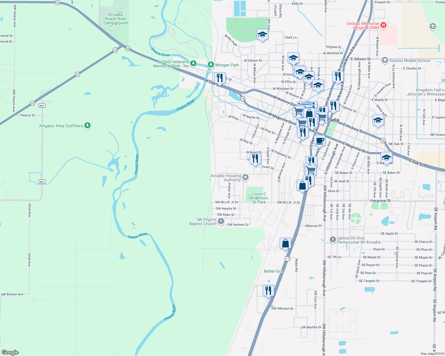 map of restaurants, bars, coffee shops, grocery stores, and more near 102 Washington Avenue in Arcadia
