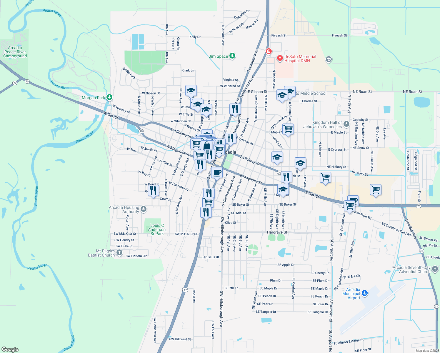map of restaurants, bars, coffee shops, grocery stores, and more near 133 South Brevard Avenue in Arcadia