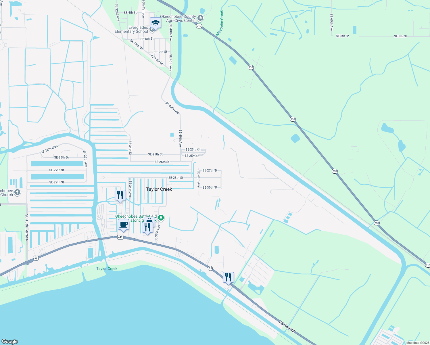 map of restaurants, bars, coffee shops, grocery stores, and more near 4610 Southeast 27th Street in Okeechobee