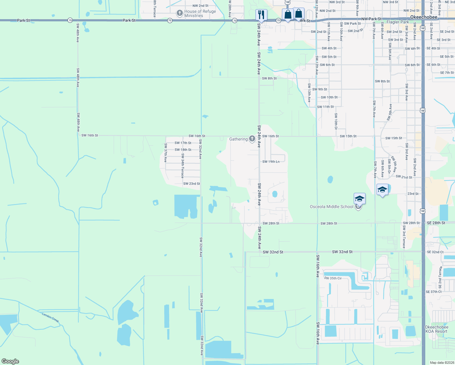 map of restaurants, bars, coffee shops, grocery stores, and more near 2211 Southwest 28th Avenue in Okeechobee