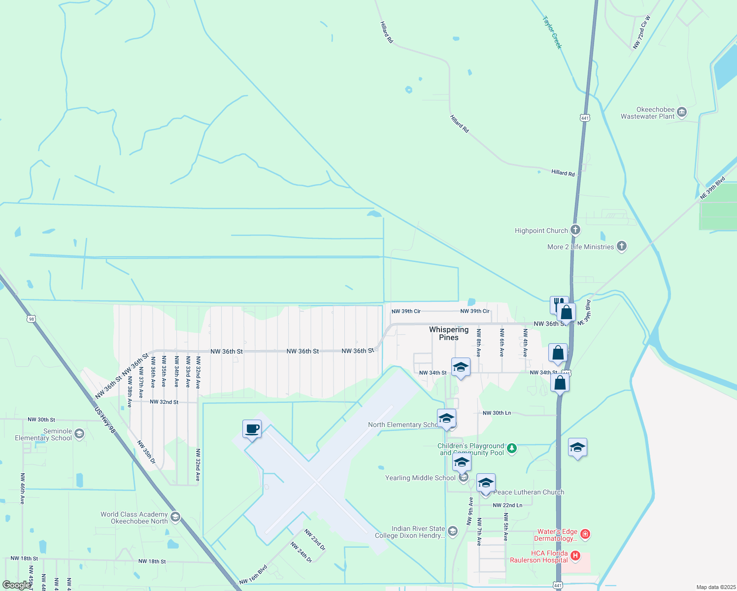 map of restaurants, bars, coffee shops, grocery stores, and more near 3969 Northwest 16th Avenue in Okeechobee