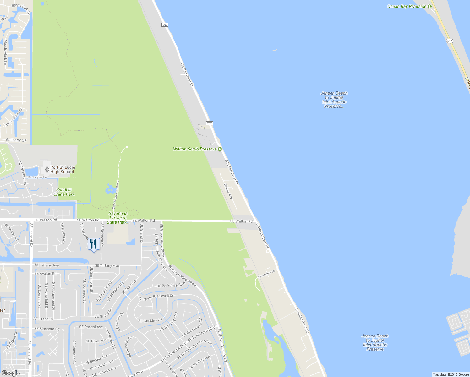 map of restaurants, bars, coffee shops, grocery stores, and more near 106 Ridge Circle in Fort Pierce
