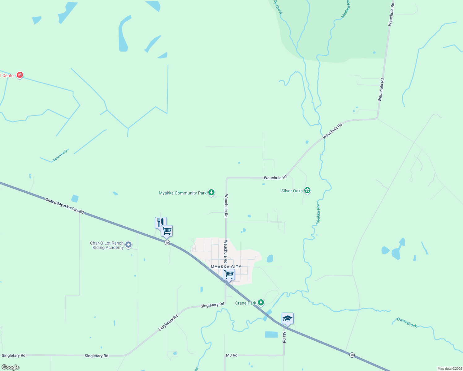 map of restaurants, bars, coffee shops, grocery stores, and more near 9995 Wauchula Road in Myakka City