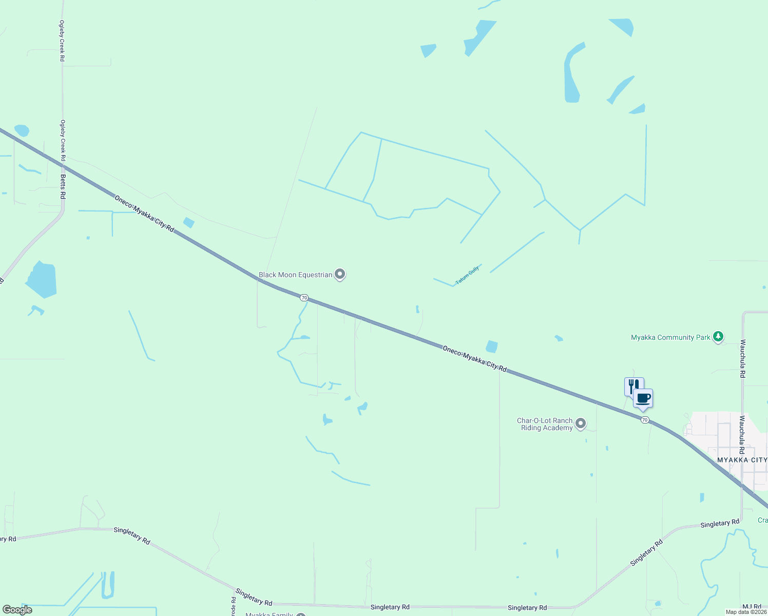 map of restaurants, bars, coffee shops, grocery stores, and more near 34155 Florida 70 in Myakka City