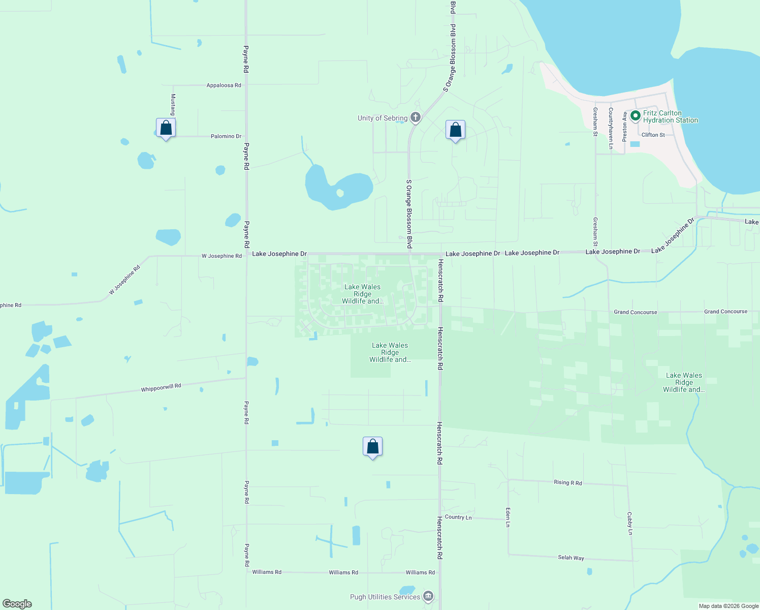 map of restaurants, bars, coffee shops, grocery stores, and more near 1117 Rustic Court in Sebring