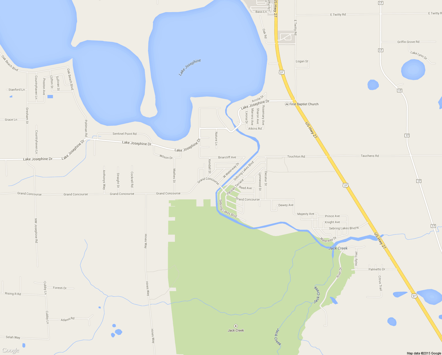 map of restaurants, bars, coffee shops, grocery stores, and more near 13333 West Waterway Drive in Sebring