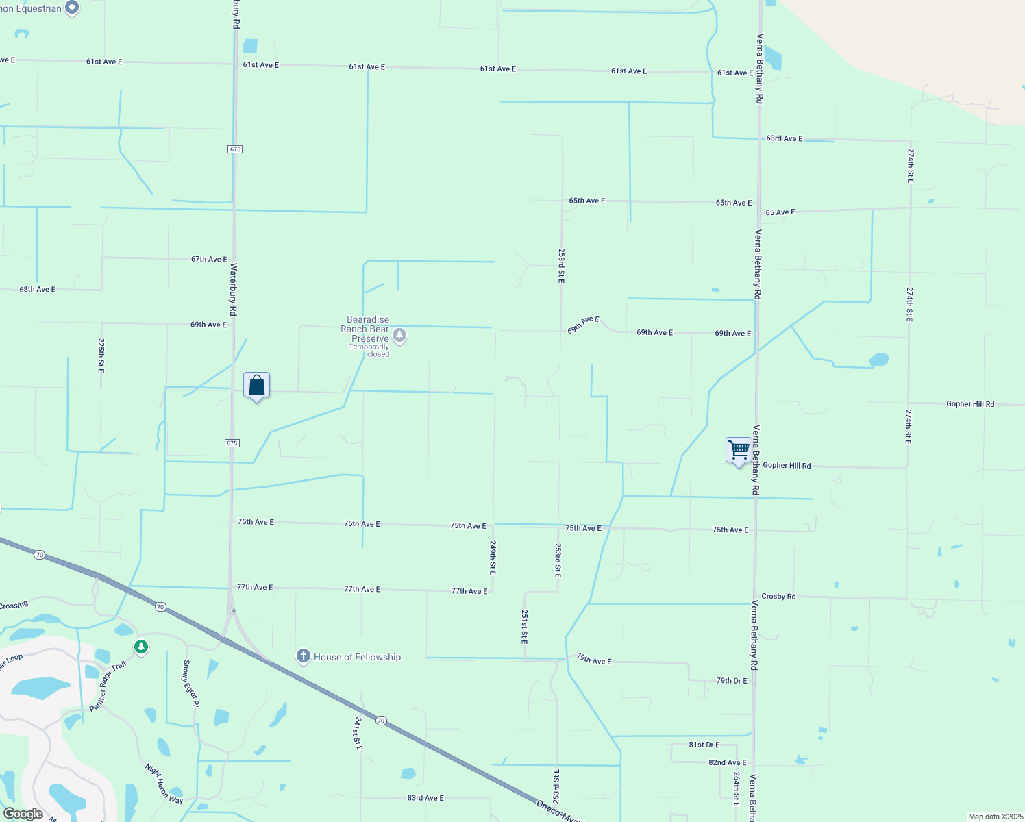 map of restaurants, bars, coffee shops, grocery stores, and more near 25006 71st Avenue East in Myakka City