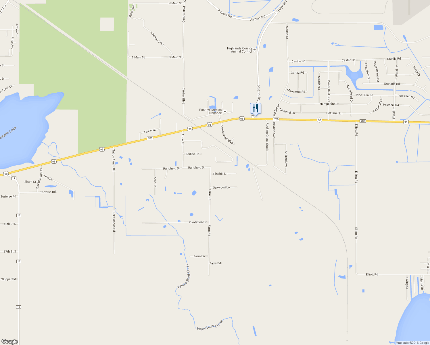 map of restaurants, bars, coffee shops, grocery stores, and more near 535 Farm Road in Sebring