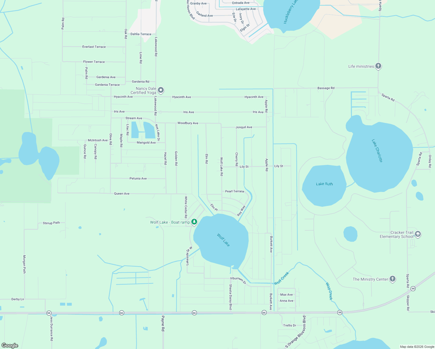 map of restaurants, bars, coffee shops, grocery stores, and more near 5809 Wolf Lake Road in Sebring