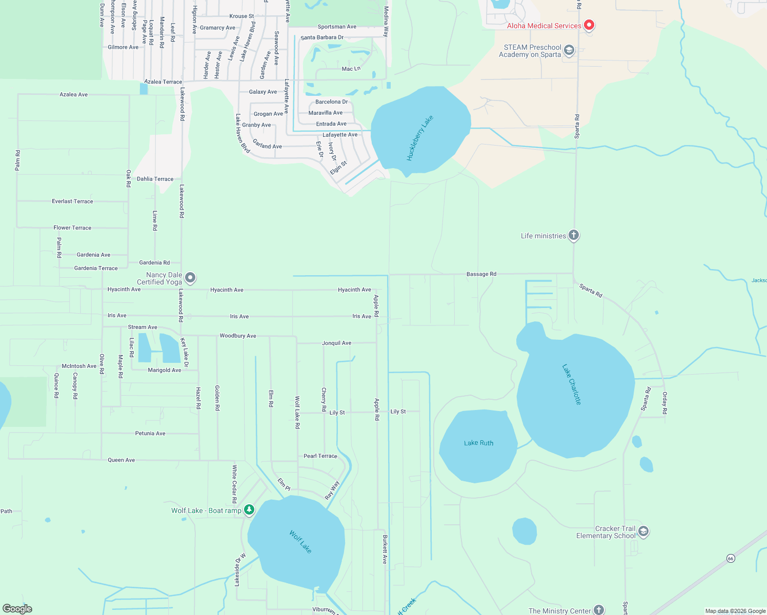 map of restaurants, bars, coffee shops, grocery stores, and more near 5664 Apple Road in Sebring