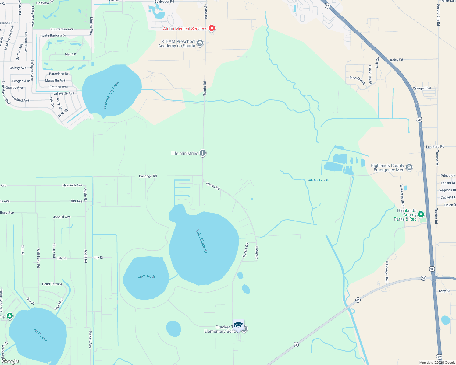 map of restaurants, bars, coffee shops, grocery stores, and more near 6600 Sparta Road in Sebring
