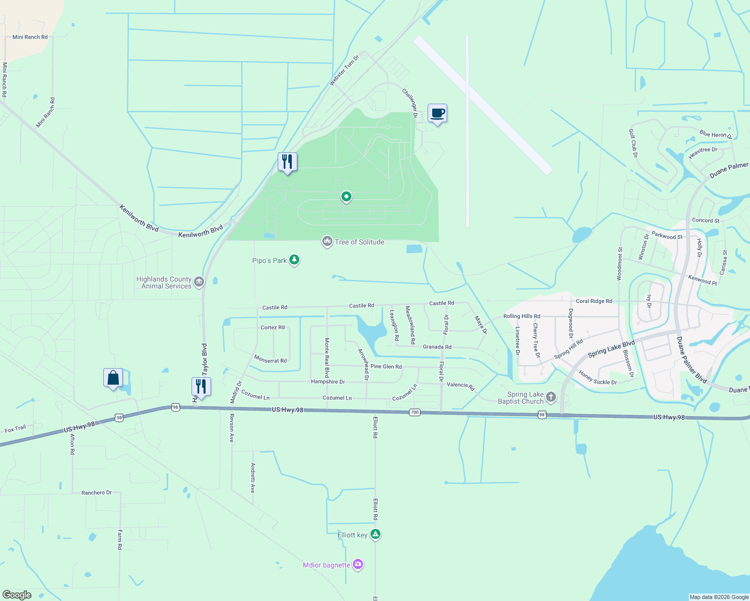 map of restaurants, bars, coffee shops, grocery stores, and more near 8217 Castile Road in Sebring
