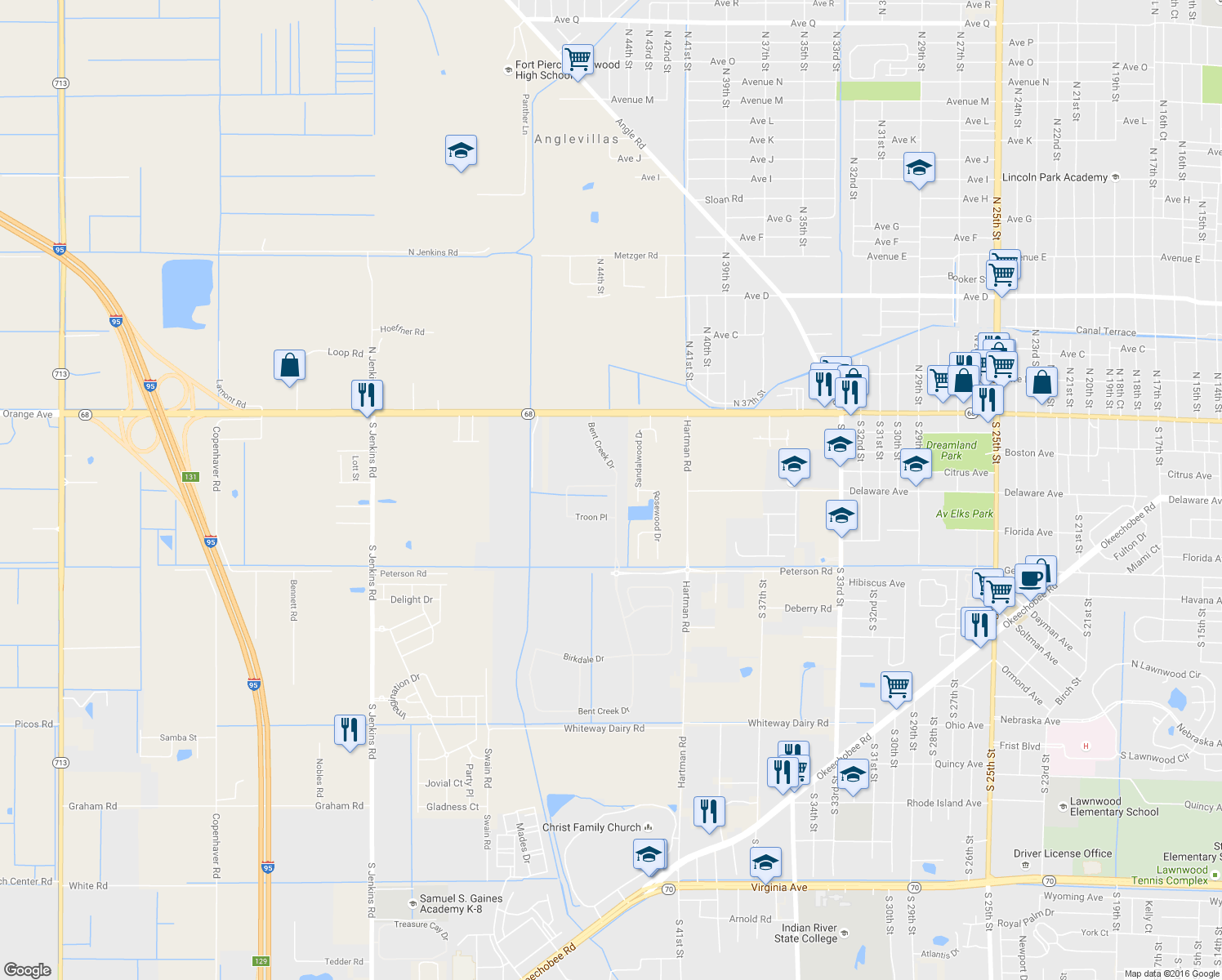 map of restaurants, bars, coffee shops, grocery stores, and more near 771 Bent Creek Dr in Fort Pierce