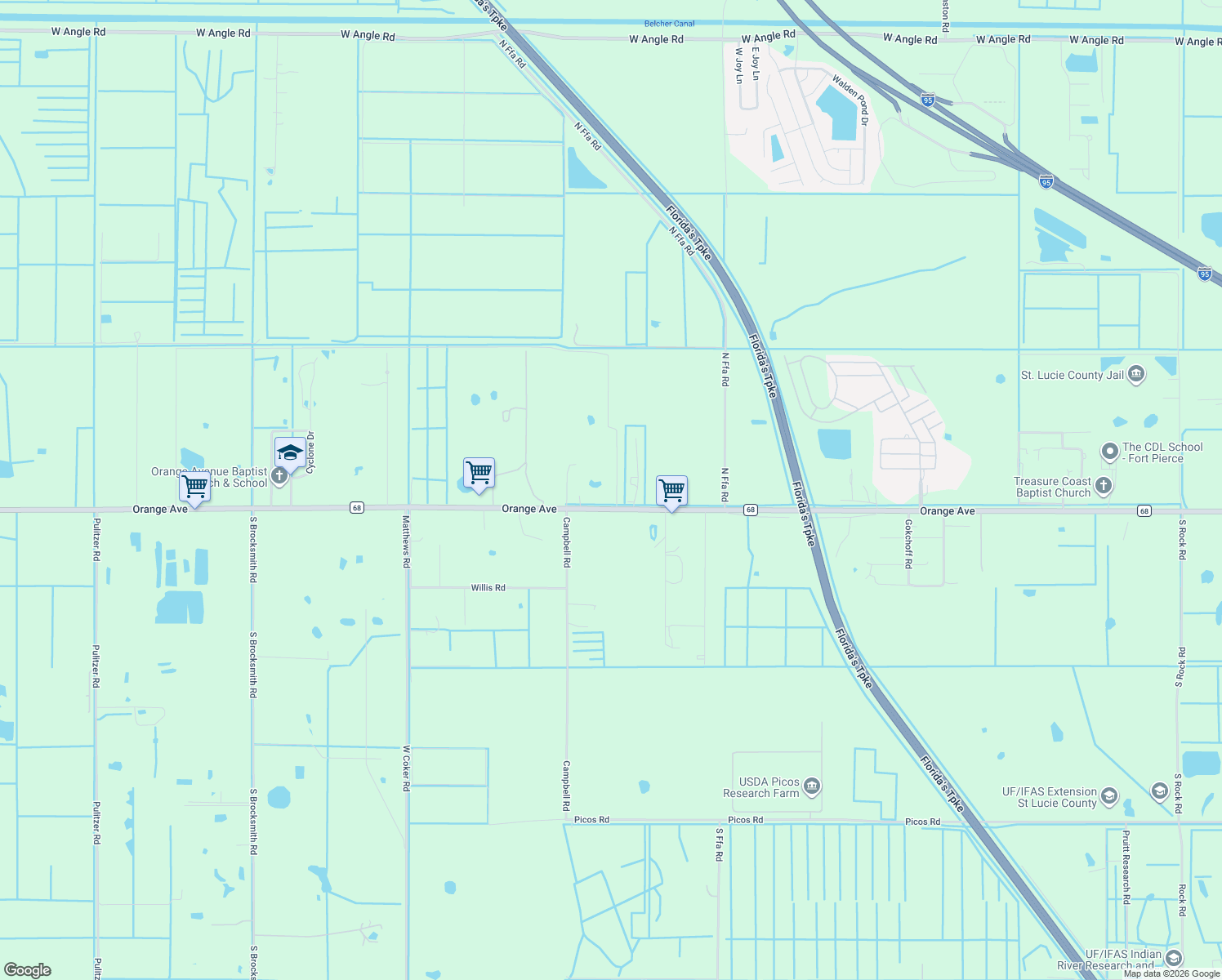 map of restaurants, bars, coffee shops, grocery stores, and more near 111 Berger Road in Fort Pierce