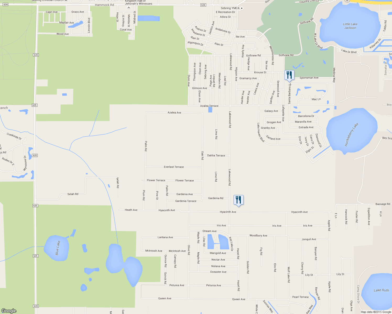 map of restaurants, bars, coffee shops, grocery stores, and more near 1905 Scarlet Sage Terrace in Sebring