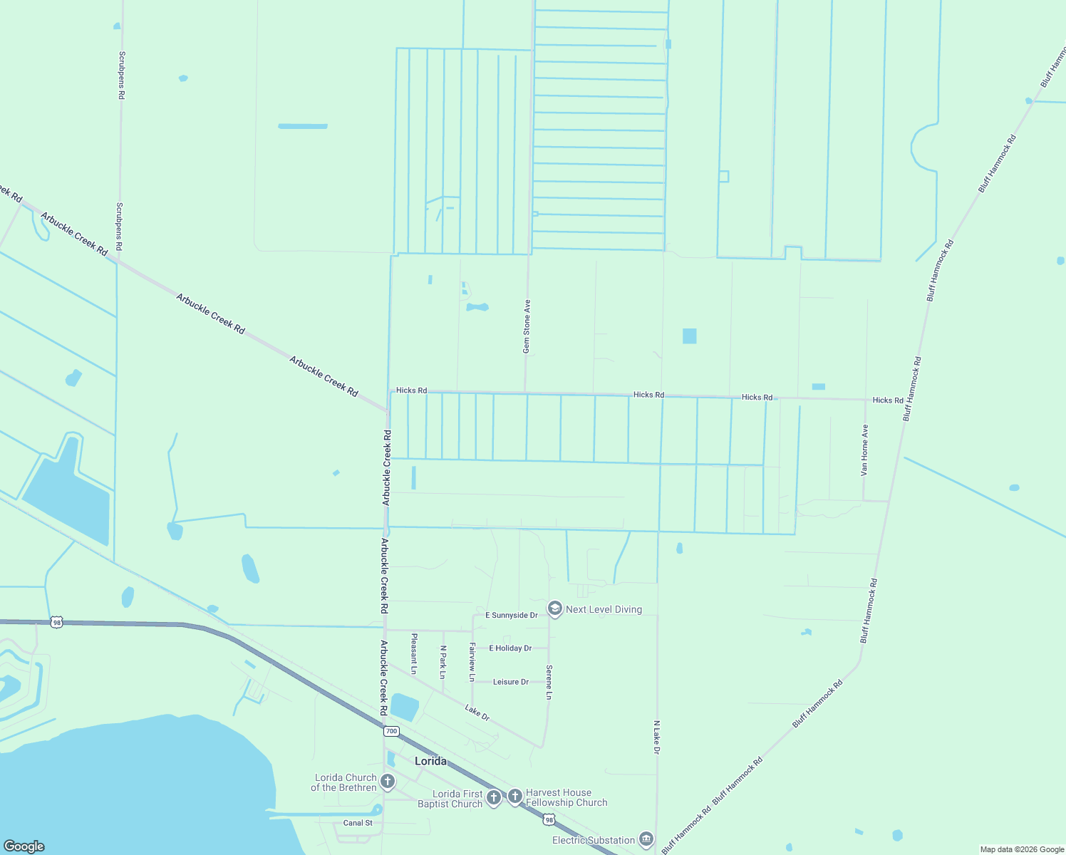 map of restaurants, bars, coffee shops, grocery stores, and more near 2121 Hicks Road in Lorida