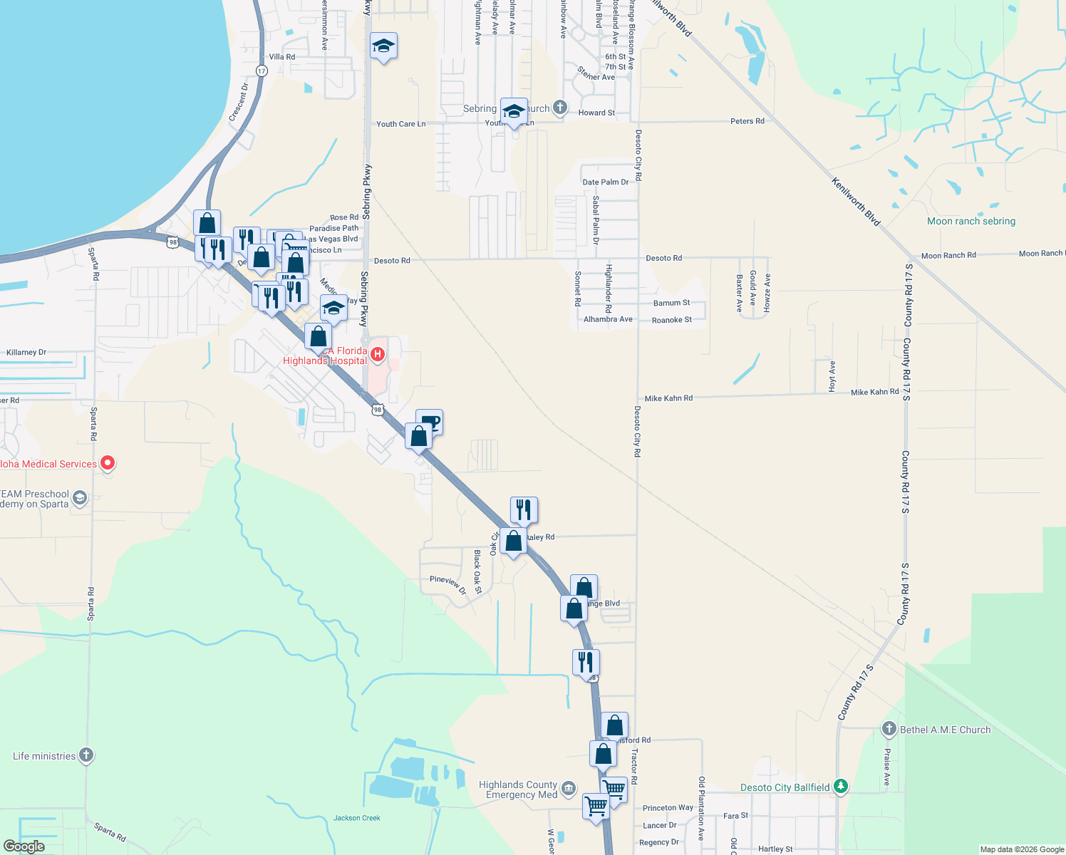 map of restaurants, bars, coffee shops, grocery stores, and more near 2003 Fortune Boulevard in Sebring