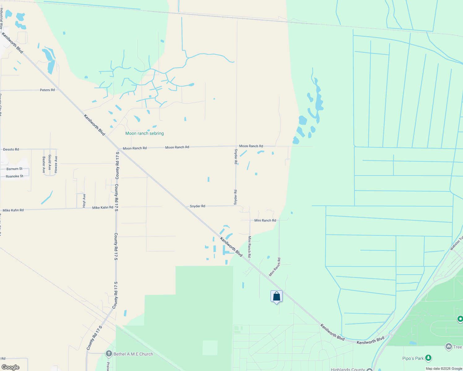 map of restaurants, bars, coffee shops, grocery stores, and more near 3630 Snyder Road in Sebring