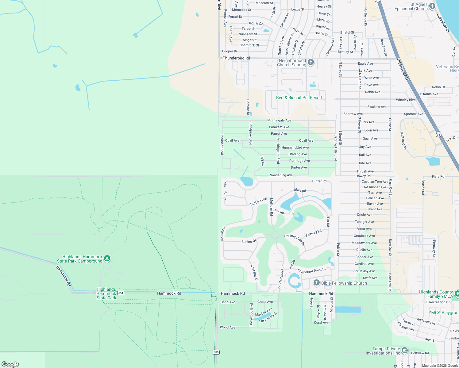 map of restaurants, bars, coffee shops, grocery stores, and more near 4331 Duffer Loop in Sebring