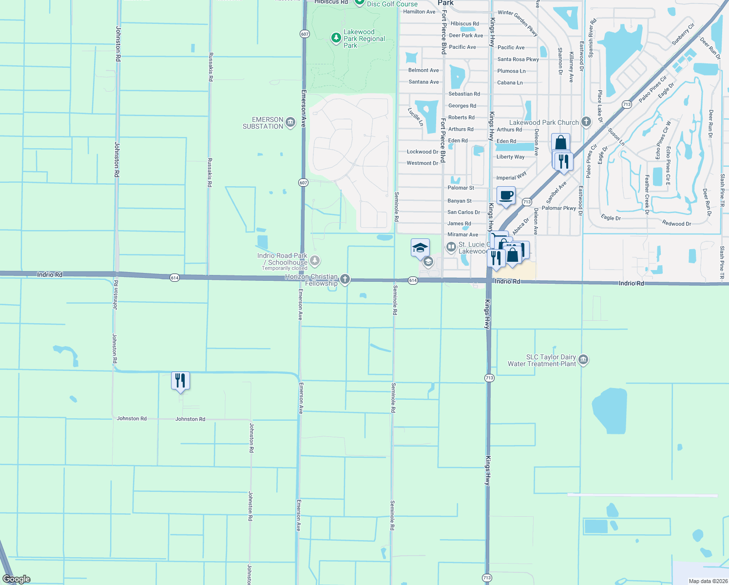 map of restaurants, bars, coffee shops, grocery stores, and more near 8311 Indrio Road in Fort Pierce