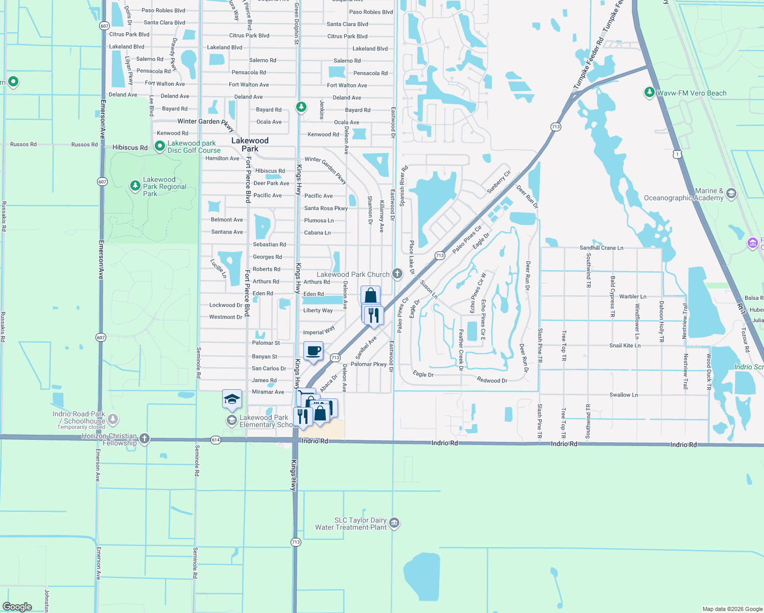 map of restaurants, bars, coffee shops, grocery stores, and more near 5345 Turnpike Feeder Road in Fort Pierce