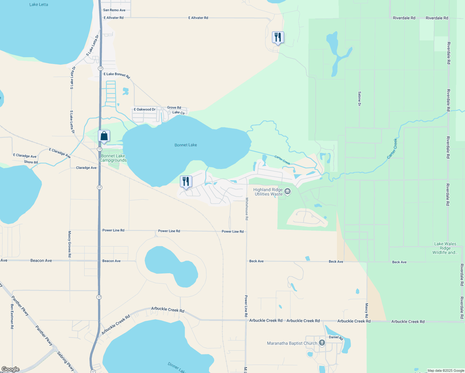 map of restaurants, bars, coffee shops, grocery stores, and more near 3111 Oakmont Dr in Avon Park