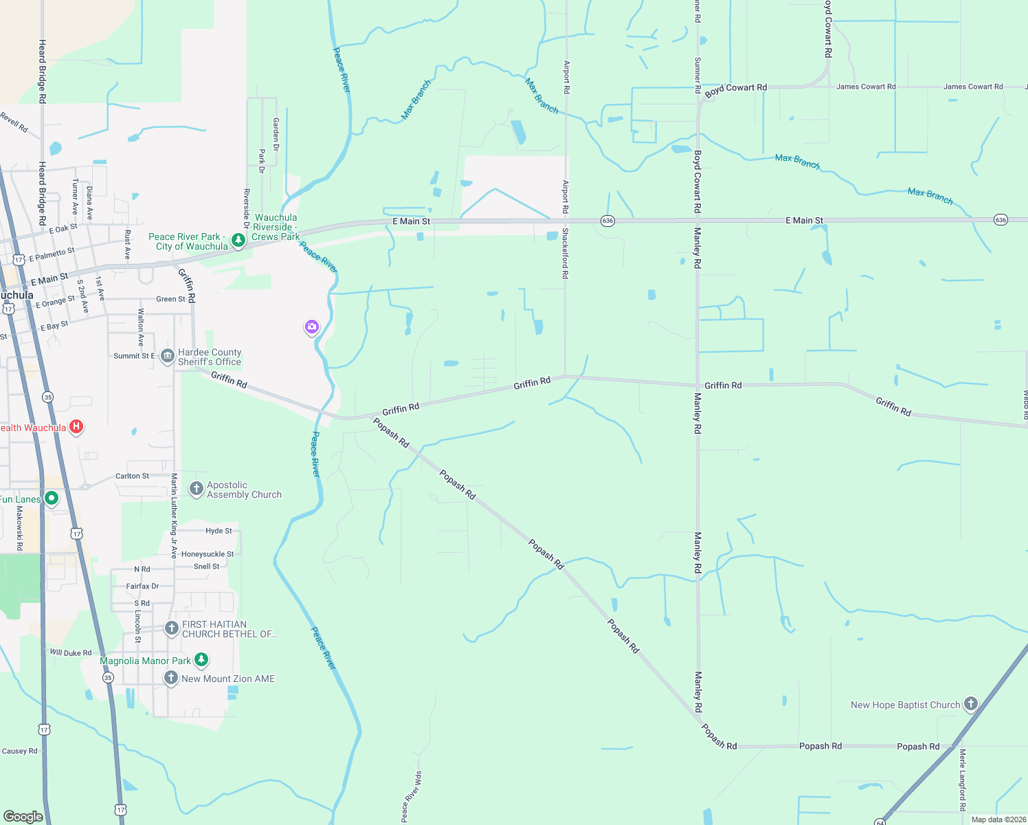 map of restaurants, bars, coffee shops, grocery stores, and more near 994 Griffin Road in Wauchula