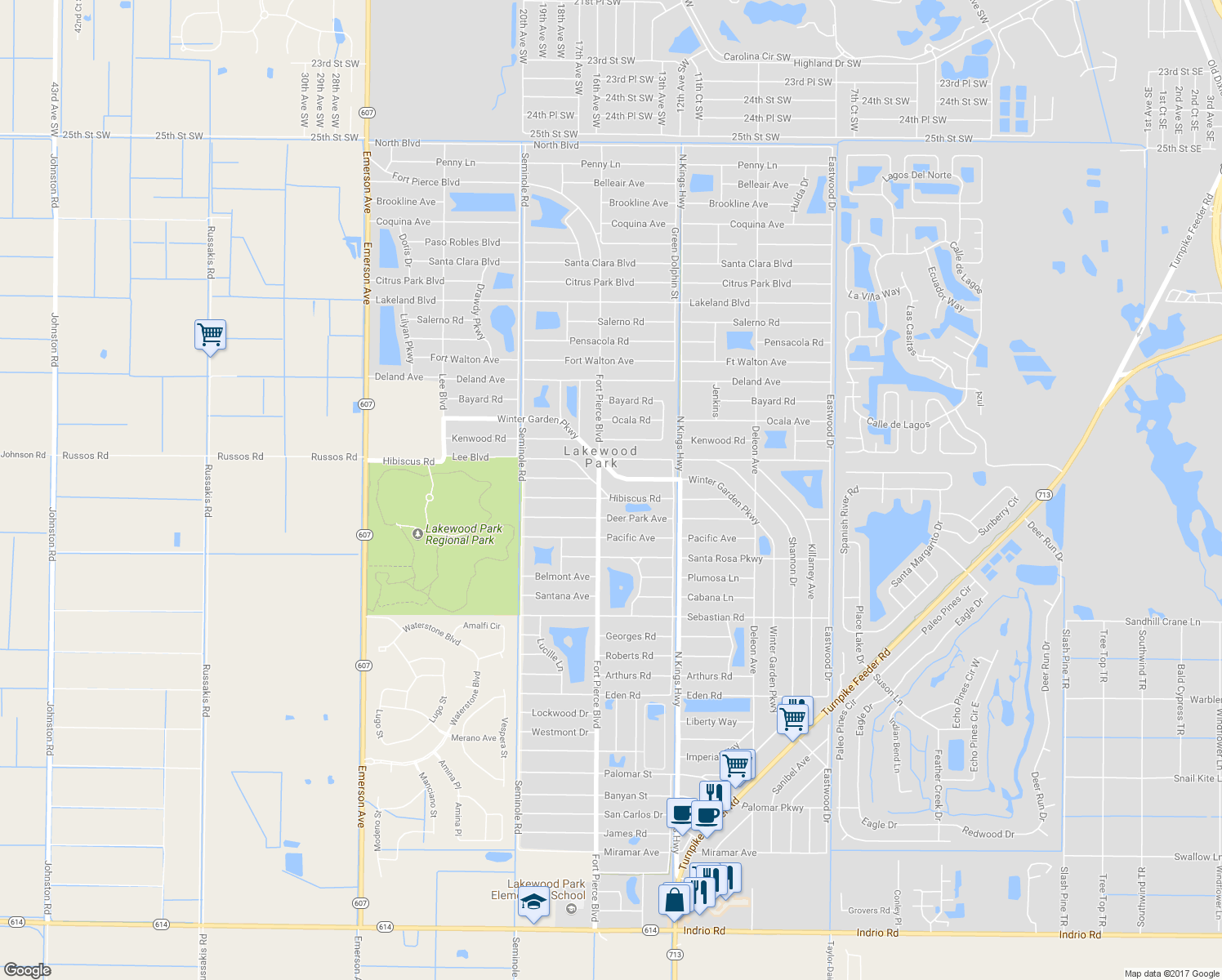 map of restaurants, bars, coffee shops, grocery stores, and more near 7604 Hibiscus Road in Fort Pierce
