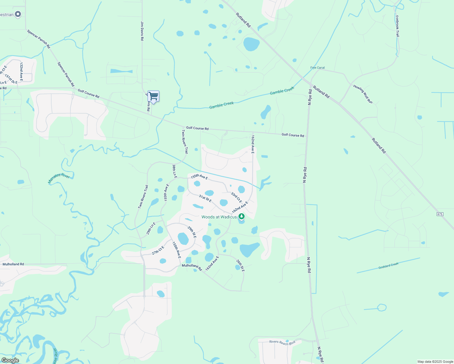 map of restaurants, bars, coffee shops, grocery stores, and more near 3877 155th Avenue East in Parrish