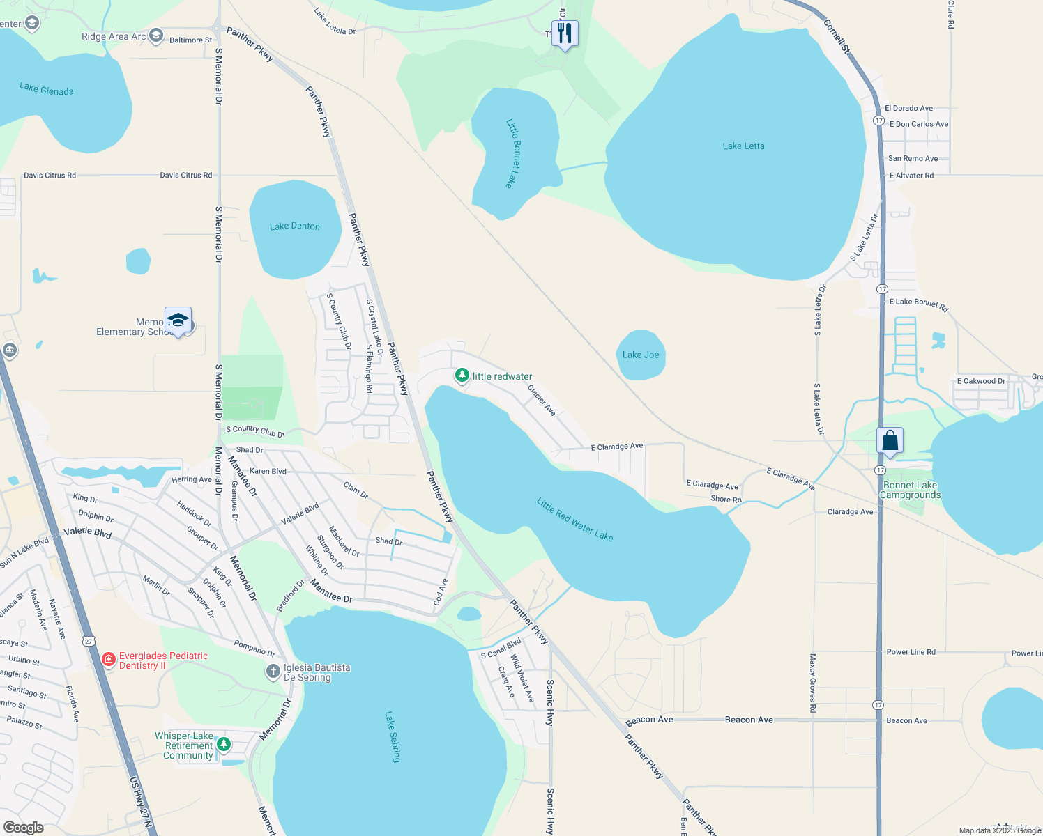map of restaurants, bars, coffee shops, grocery stores, and more near 3116 Holiday Beach Drive in Avon Park