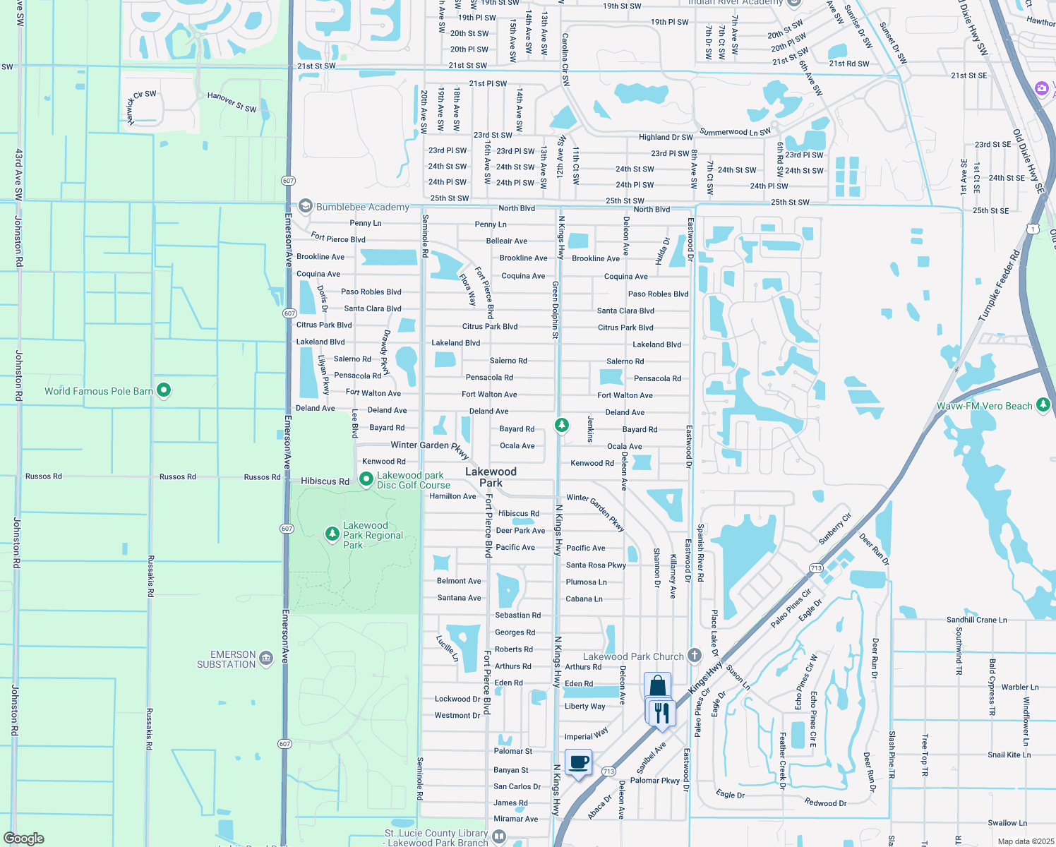 map of restaurants, bars, coffee shops, grocery stores, and more near 7408 Bayard Road in Fort Pierce