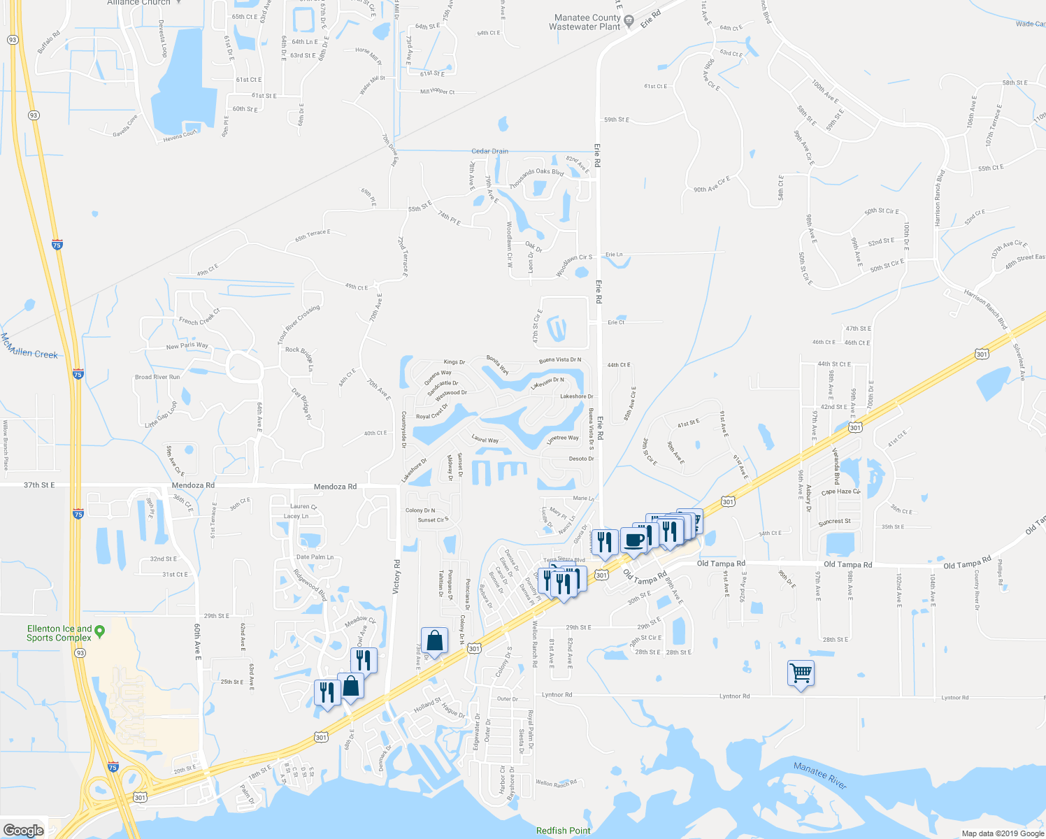 map of restaurants, bars, coffee shops, grocery stores, and more near 7515 Kings Drive in Ellenton