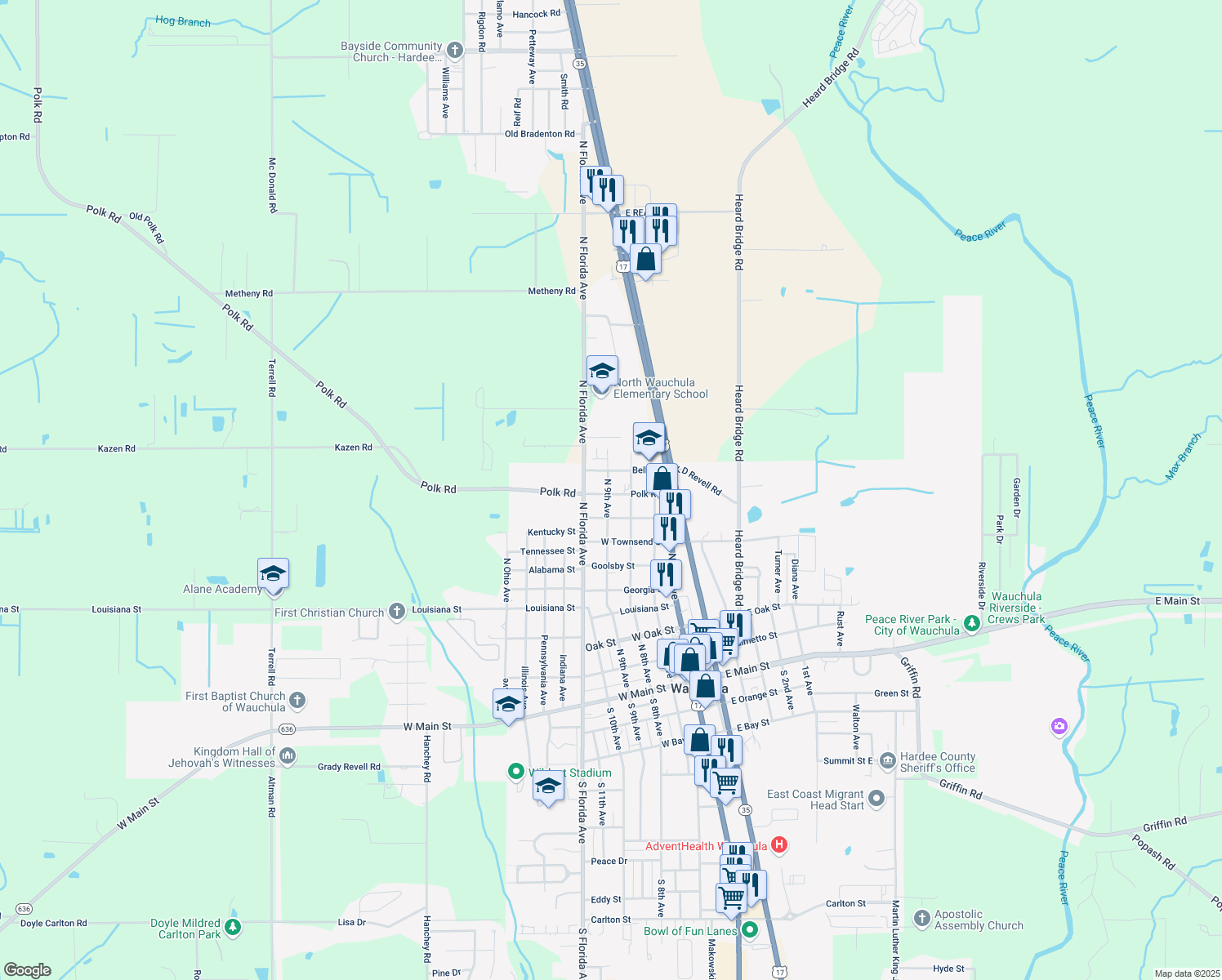 map of restaurants, bars, coffee shops, grocery stores, and more near 902 North 9th Avenue in Wauchula