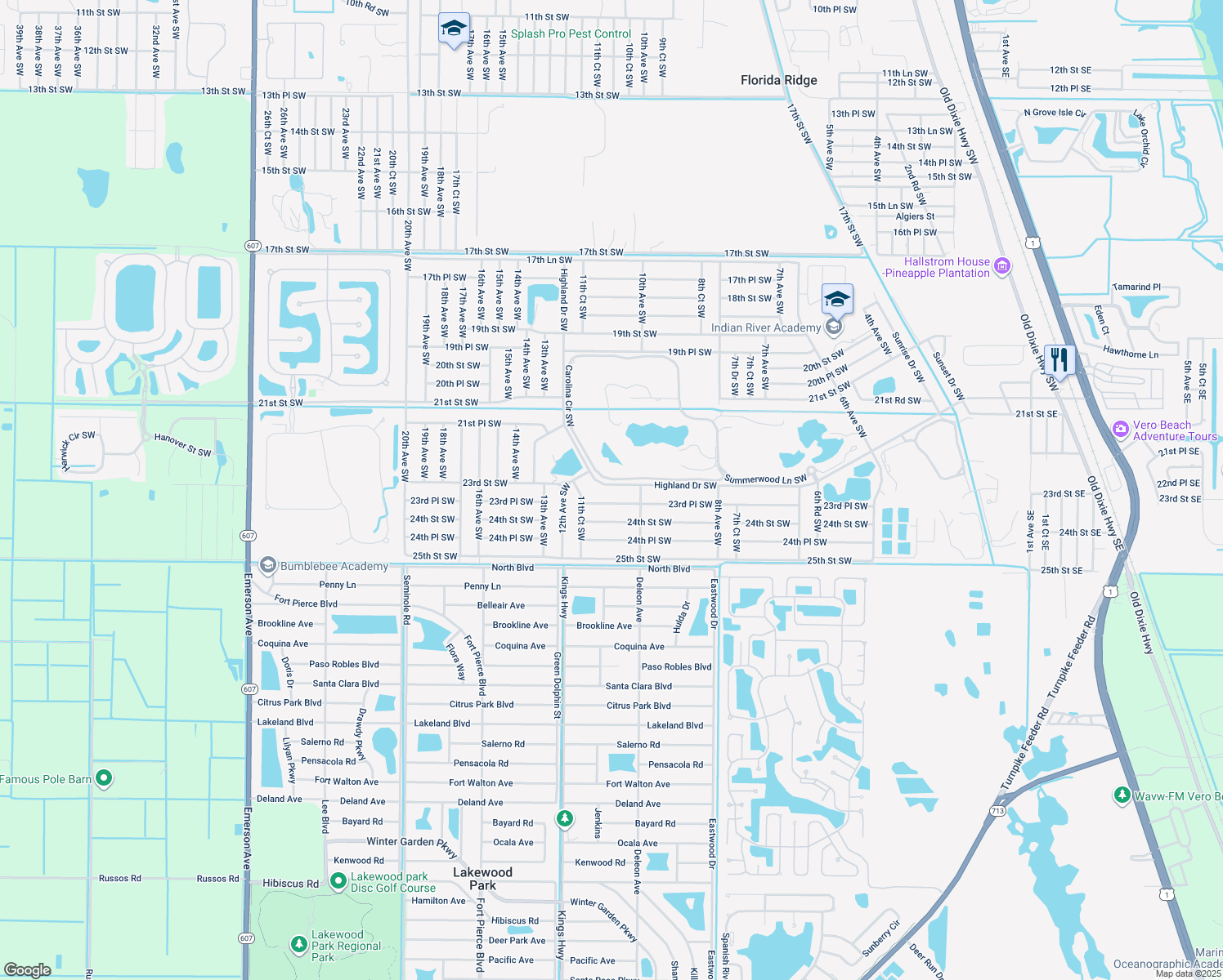 map of restaurants, bars, coffee shops, grocery stores, and more near 1091 Highland Drive Southwest in Vero Beach