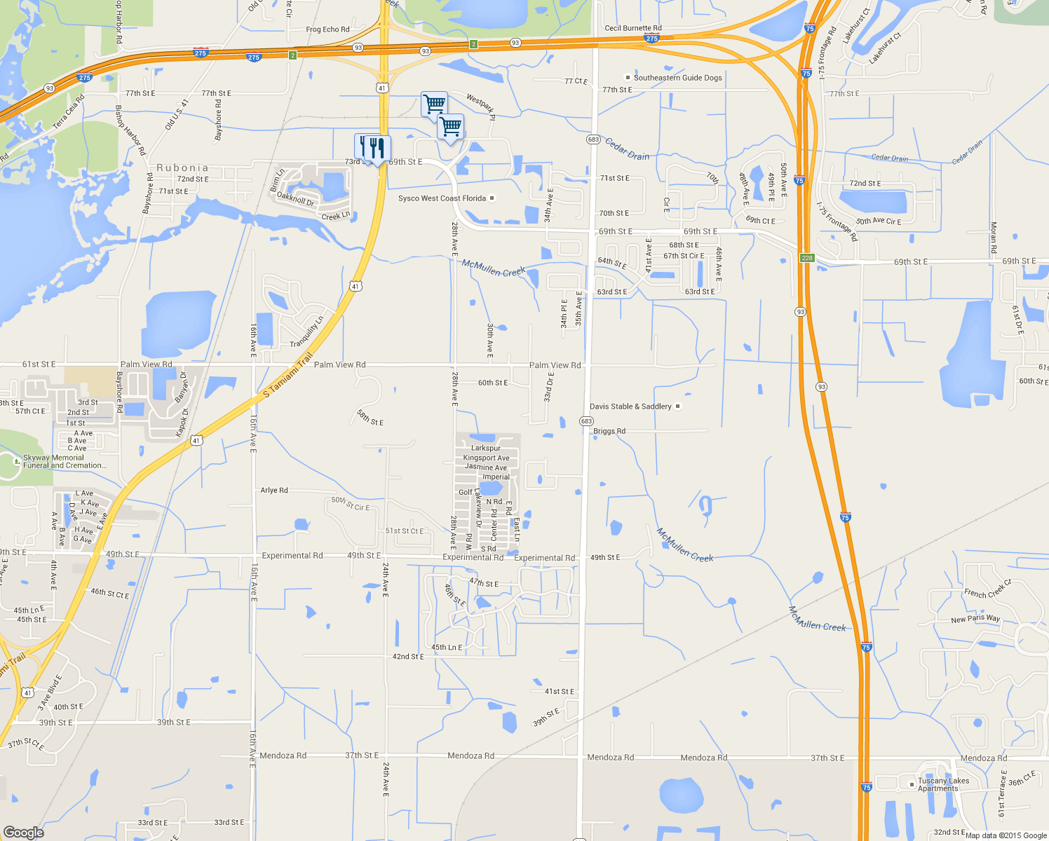 map of restaurants, bars, coffee shops, grocery stores, and more near 5719 32nd Avenue Drive East in Palmetto