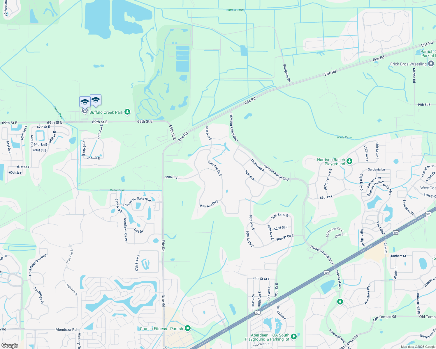 map of restaurants, bars, coffee shops, grocery stores, and more near 5356 90th Avenue Circle East in Parrish