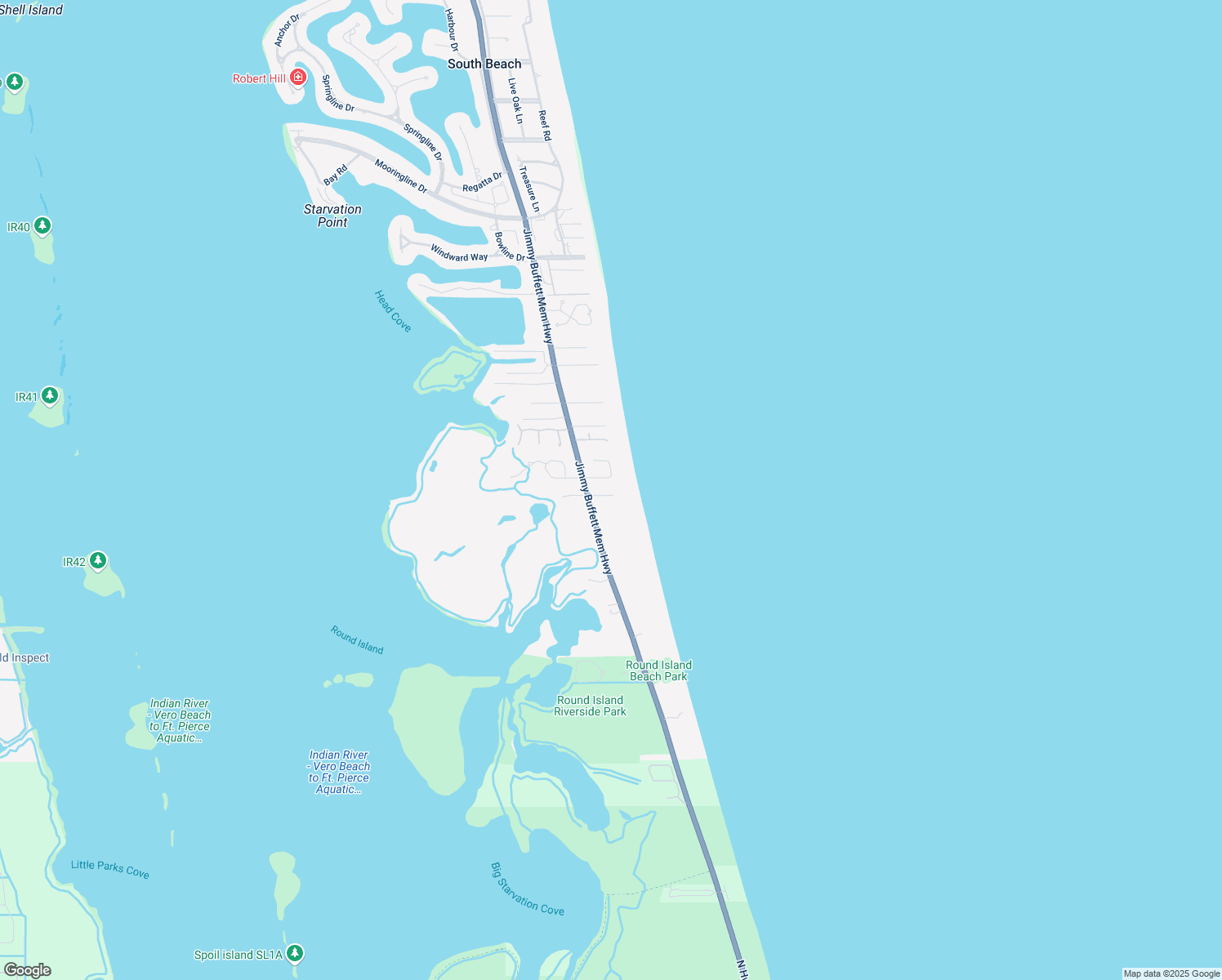 map of restaurants, bars, coffee shops, grocery stores, and more near 2260 East Beachside Lane in Vero Beach