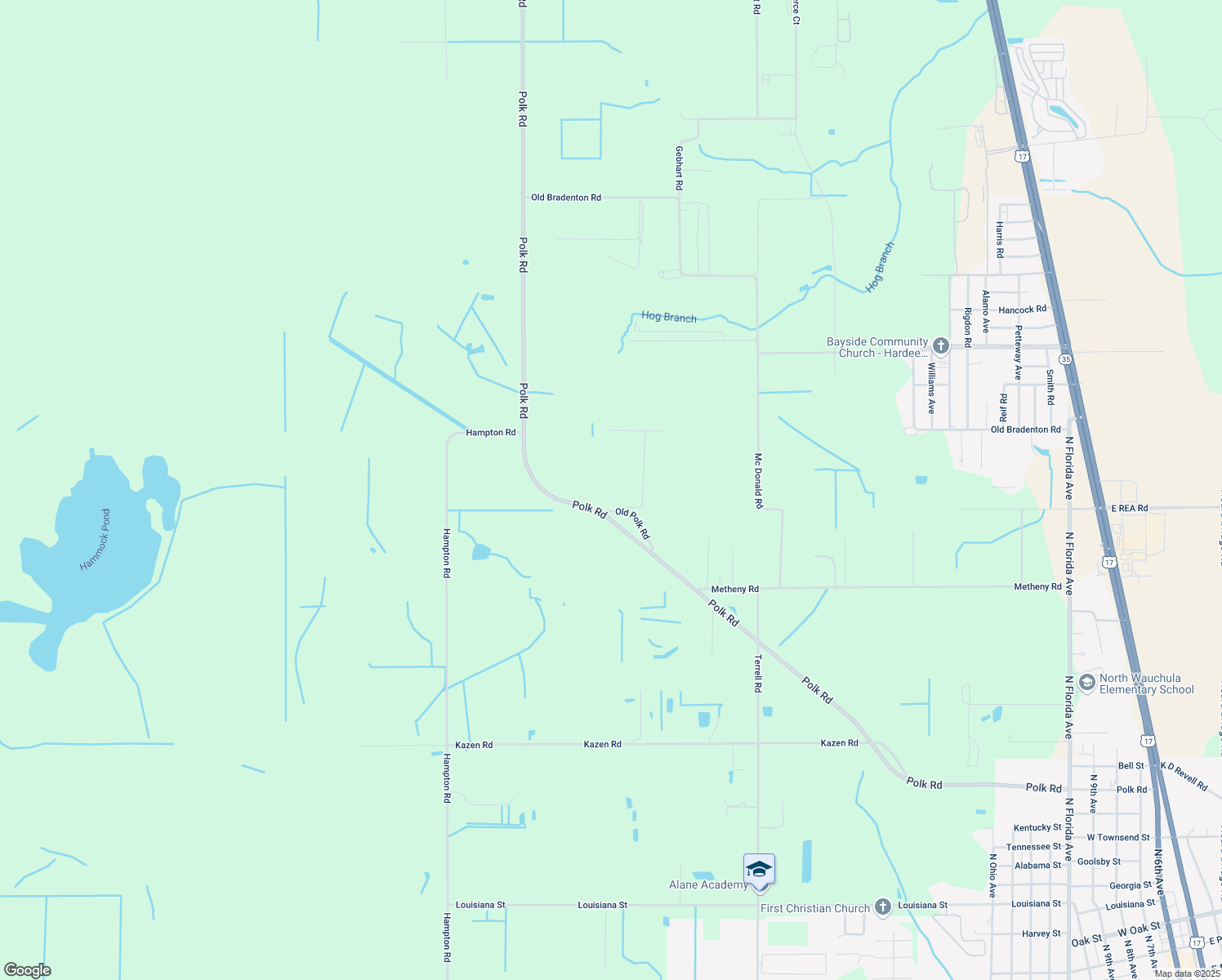 map of restaurants, bars, coffee shops, grocery stores, and more near 1598 Old Polk Road in Wauchula