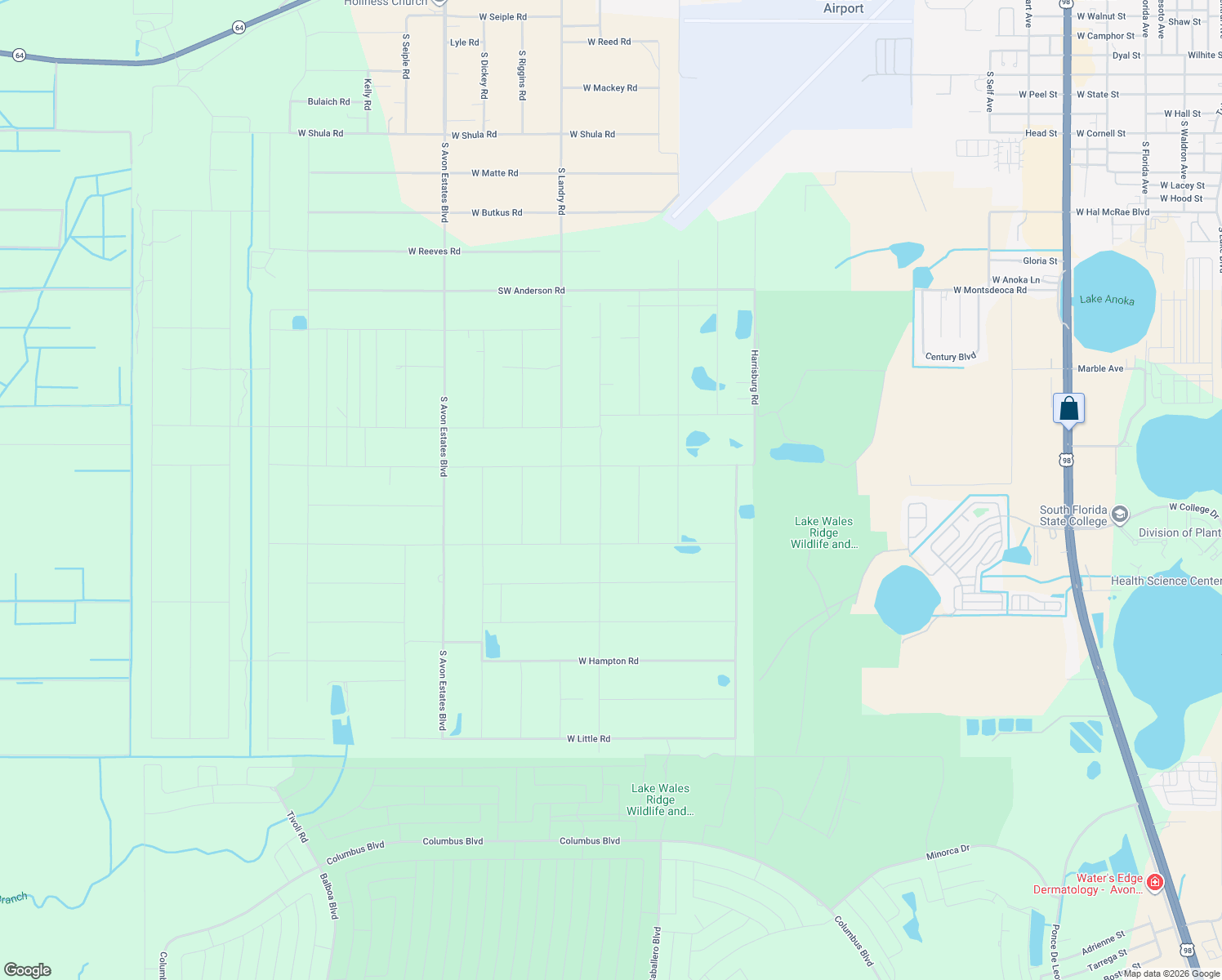 map of restaurants, bars, coffee shops, grocery stores, and more near 1631 South Larsen Road in Avon Park