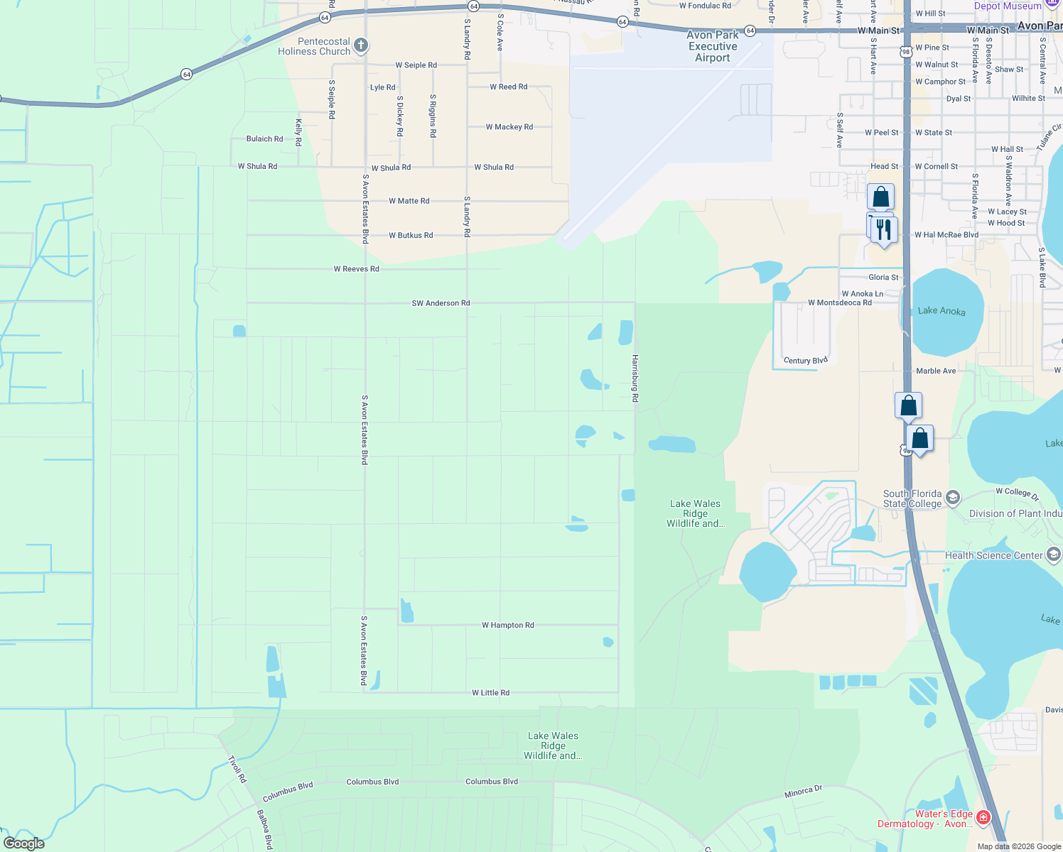 map of restaurants, bars, coffee shops, grocery stores, and more near 2213 Favre Road in Avon Park