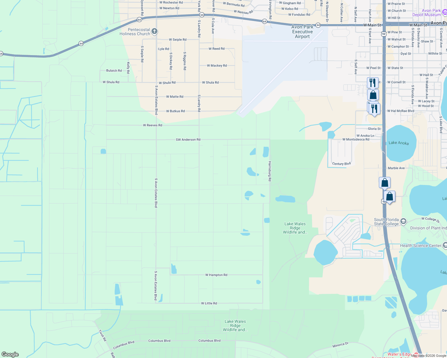 map of restaurants, bars, coffee shops, grocery stores, and more near 1440 South Munson Road in Avon Park