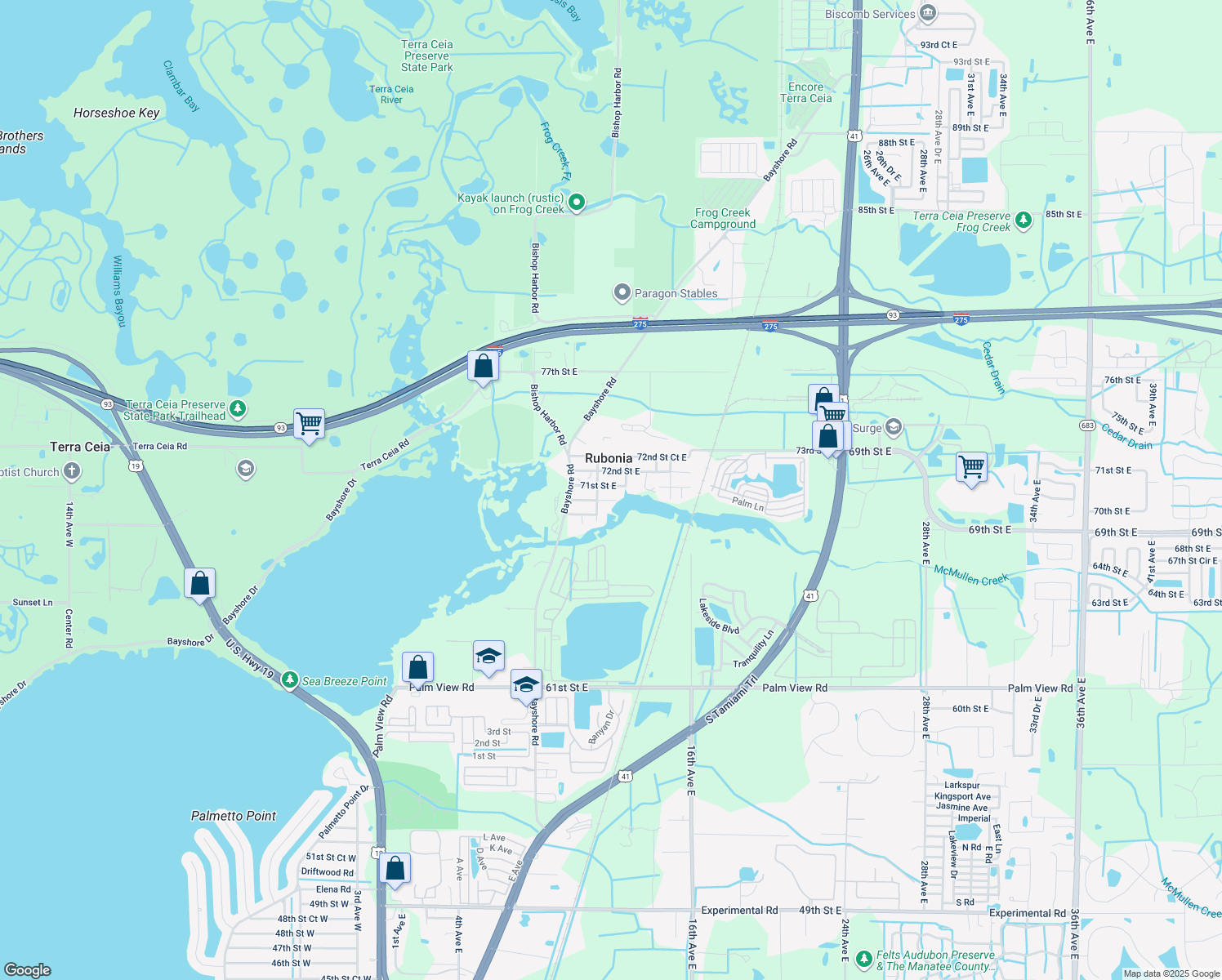 map of restaurants, bars, coffee shops, grocery stores, and more near 1109 71st Street East in Palmetto