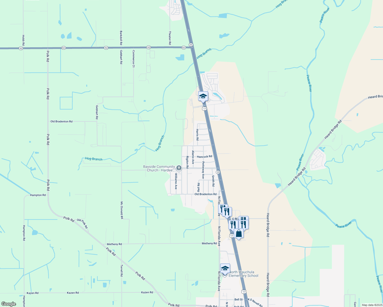 map of restaurants, bars, coffee shops, grocery stores, and more near 2117 Alamo Avenue in Wauchula