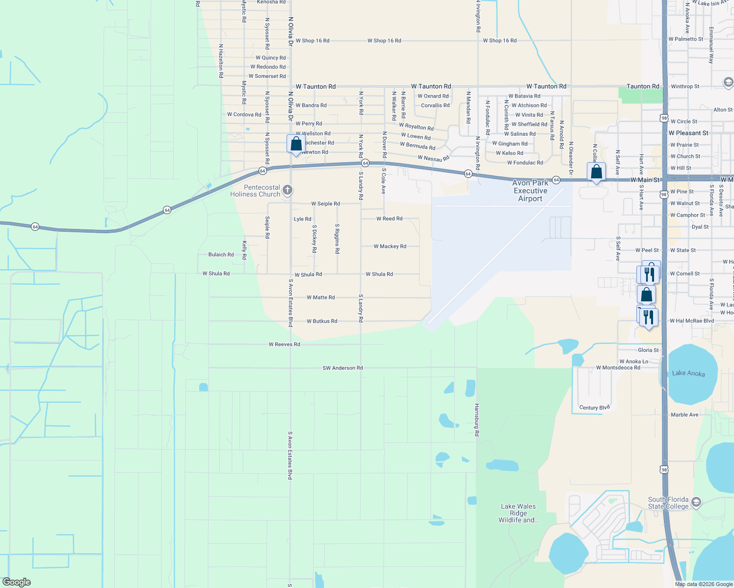 map of restaurants, bars, coffee shops, grocery stores, and more near 2340 West Matte Road in Avon Park