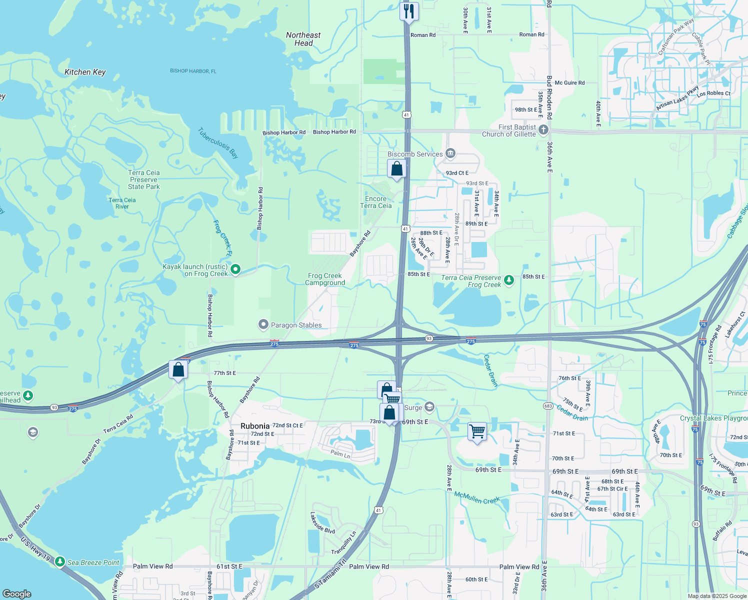 map of restaurants, bars, coffee shops, grocery stores, and more near 2000 Frog Echo Road in Palmetto